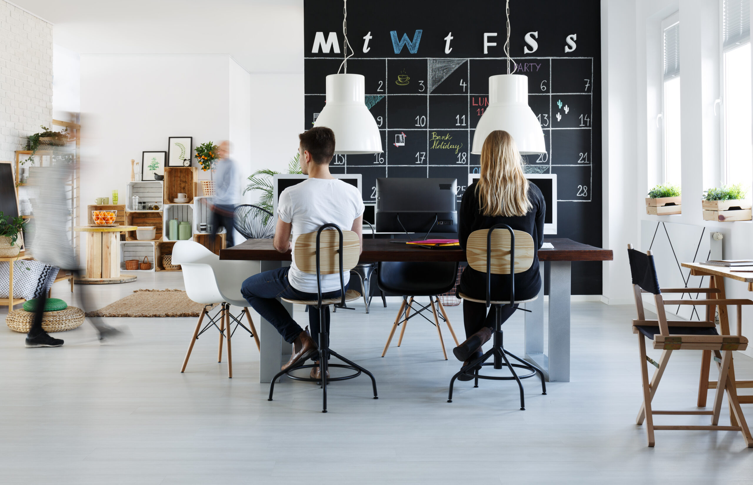 Modern coworking space in black and white for freelancer